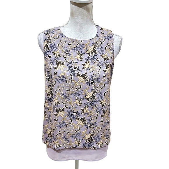 Rose & Olive Tops - Rose & Olive Floral Sleeveless Blouse - Purple & cream sheer back zip size small